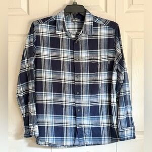 Eddie Bauer Flannel Shirt Blue Plaid‎ Button Down Size L